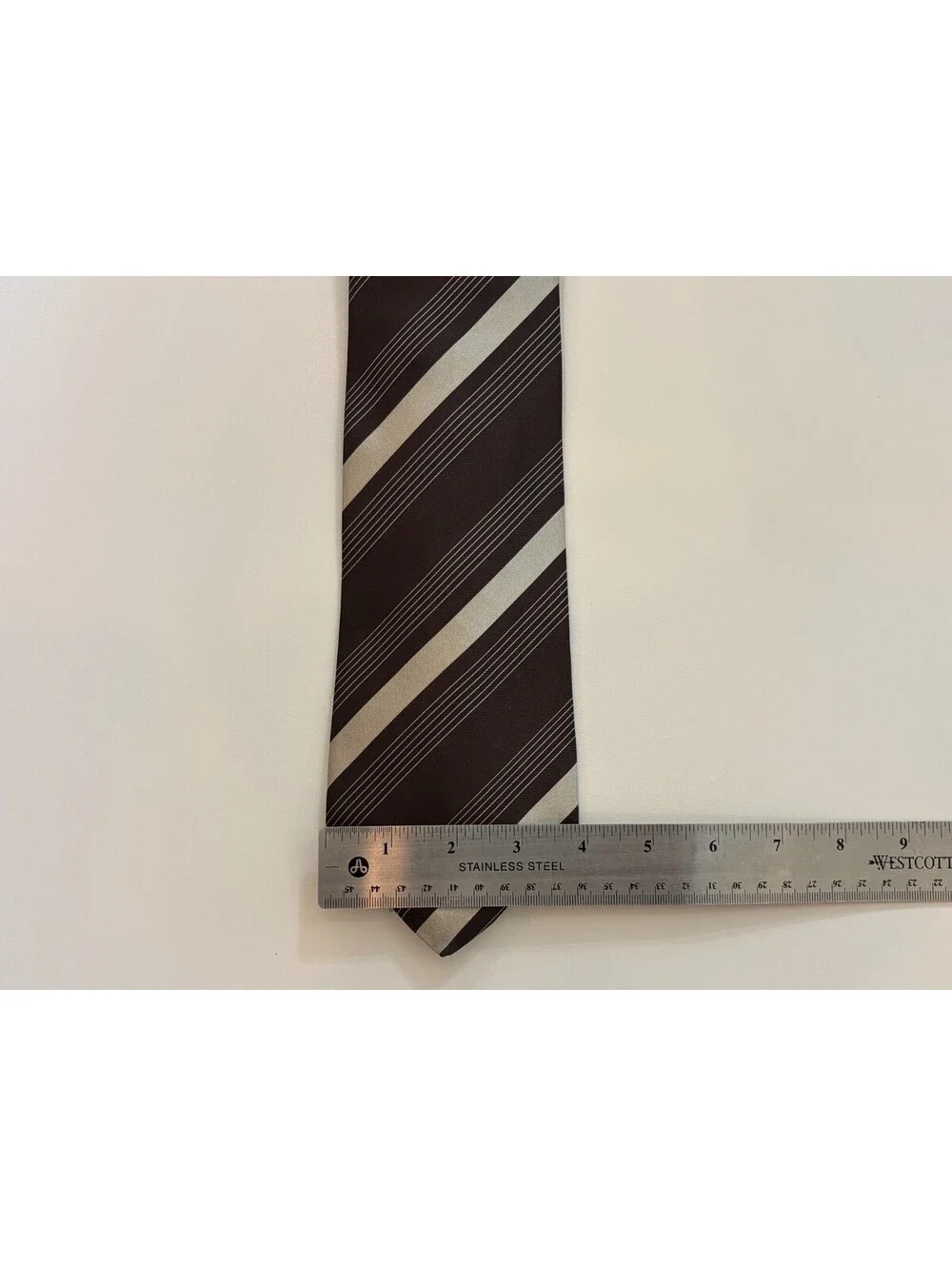 Ralph Lauren Purple Label Silk Necktie Brown Silver Striped England Hand Made